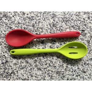 Core Kitchen Silicone Slotted Green Slotted & Red Spoon Heat Resistant Nonstick